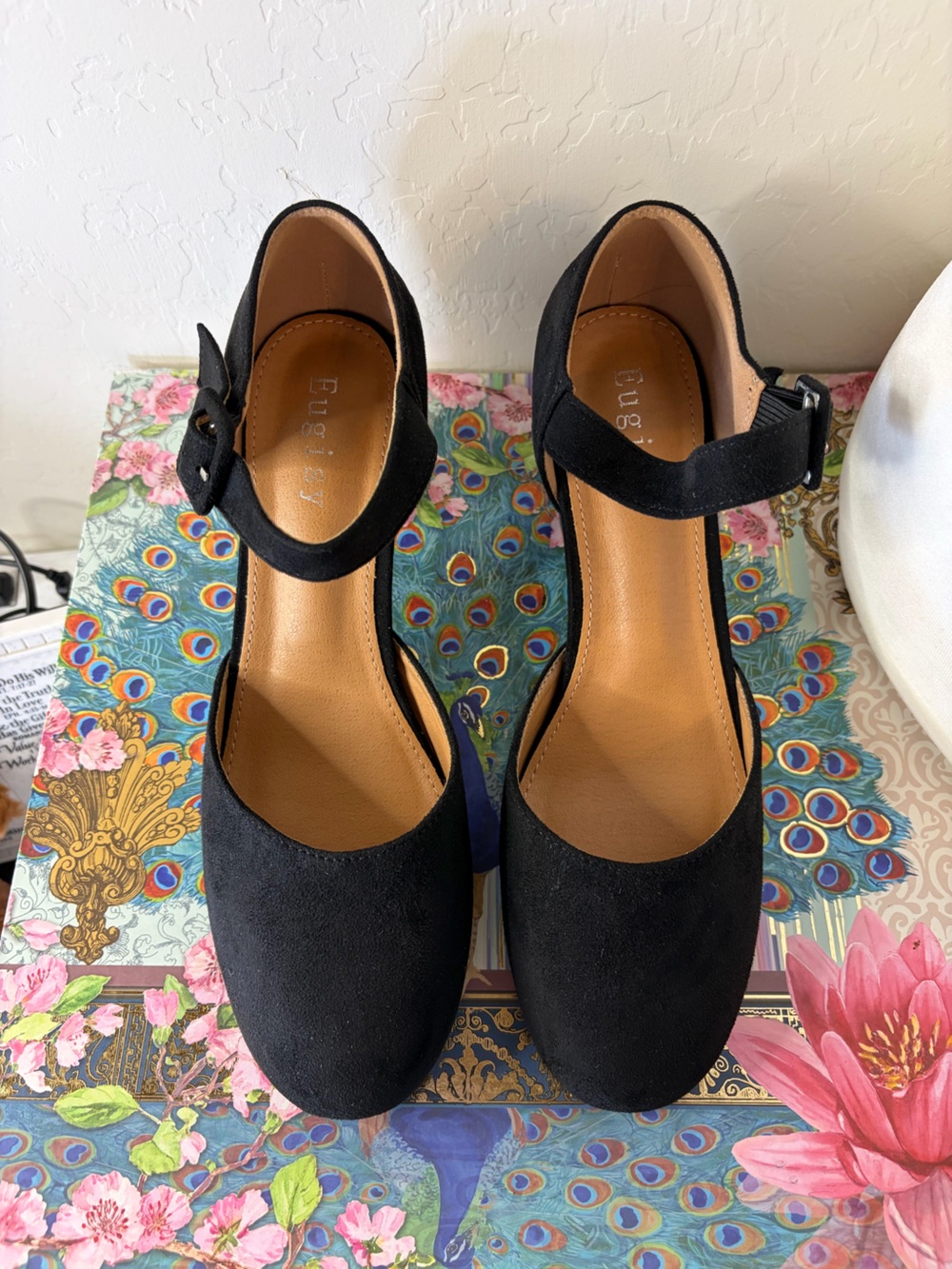 Eugisy Black Block Heel Ankle Strap Pumps Shoes EU 42 US 11-11.5